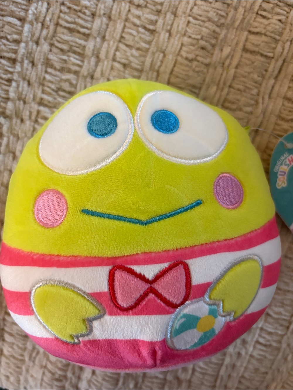 Squishmallows Lime Green & Pink Striped Bunny-Inspired Plush (Keroppi)